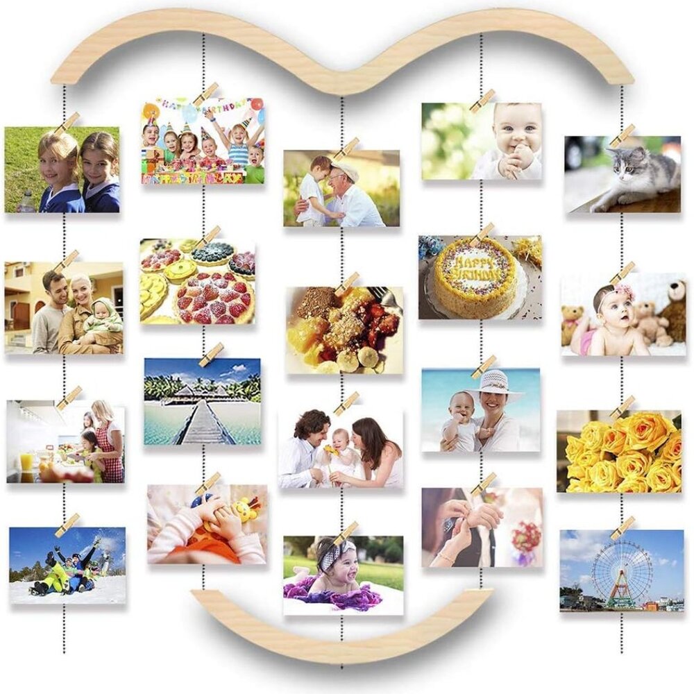 New Wood Picture Frame Collage with 30 Clips